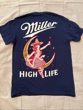 Miller High Life Navy Graphic T shirt moon witch S